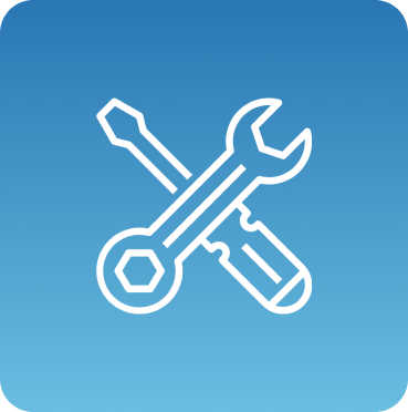 Wrench and screwdriver crossed on blue background.