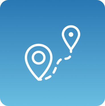 Map location pins with dotted path.