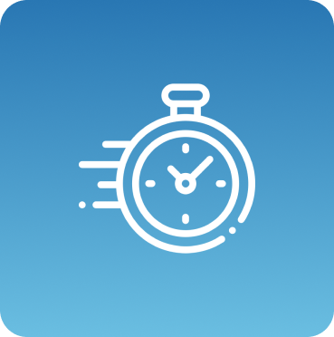 Stopwatch icon on gradient blue background.