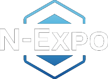 N-Expo logo with blue hexagon design.